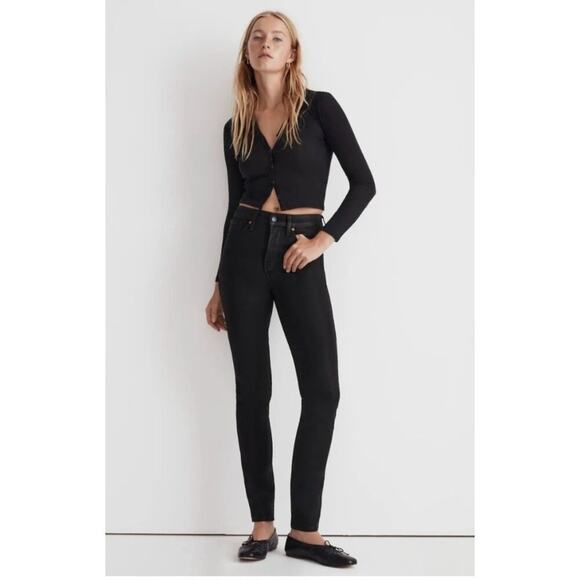 NWT Madewell Stovepipe Jeans in True Black Wash: Coated Edition Size 27